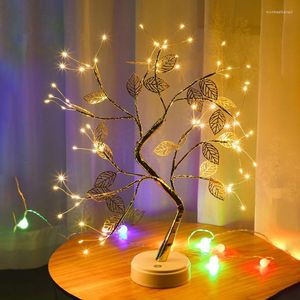 Lampes de table Lampe d'arbre LED Lumière chaude Feuille d'or Fil de cuivre Petite batterie USB Universel décoratif