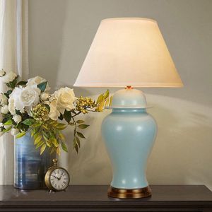 Lámparas de mesa TUDA, jarrón azul de estilo chino, lámpara de cerámica para sala de estar, mesita de noche, decoración LED moderna para el hogar E27 110V 220V