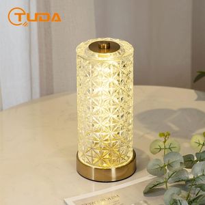 Lámparas de mesa TUDA, lámpara táctil de cristal transparente para dormitorio, mesita de noche de lujo, atenuación creativa, escritorio moderno Simple