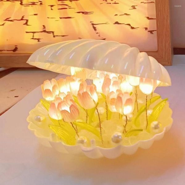 Lámparas de mesa, luz de noche de tulipán, Kit de fabricación DIY, lámpara de noche LED luminosa romántica, decoración para sala de estar, regalo de cumpleaños para el Día de San Valentín