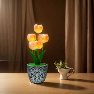 Tafellampen tulp tafellamp aanraakbediening dimable bureaulamp usb -oplaadbare kunstmatige bloem tulpen licht voor huis woonkamer bureau decor