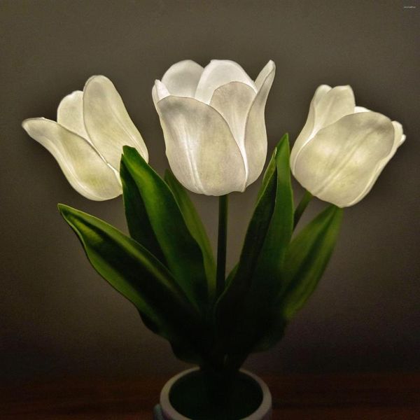 Lámparas de mesa Tulipanes Flores artificiales Luz de noche LED El dormitorio Banquete de noche Regalo Sala de estar Jardín Lámpara de decoración del hogar