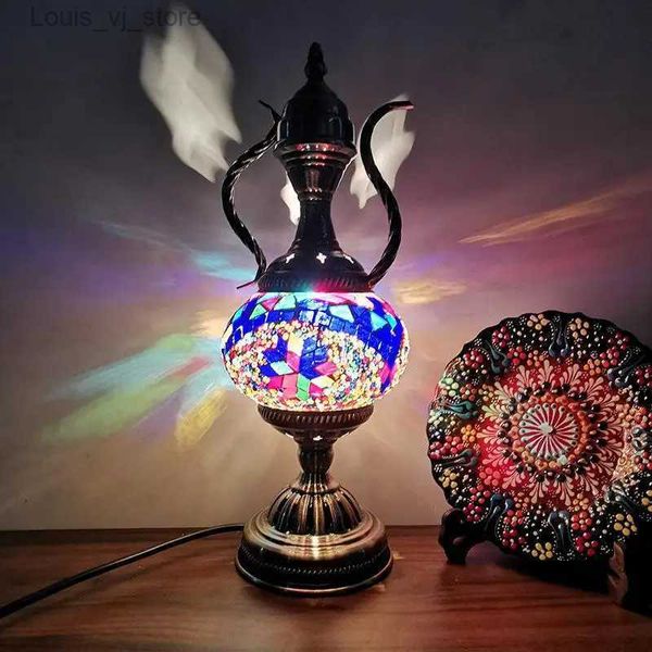 Lámparas de mesa Lámpara de mesa de cristal antigua turca, cafetera, luz nocturna, mesita de noche, lámpara de escritorio, iluminación decorativa para dormitorio, decoración del hogar YQ231129