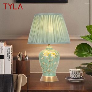 Lampes de table Tyla Lampe en céramique de style chinois LED Creative Touch Dimmable Simple Lampe de chevet pour la maison Salon Chambre