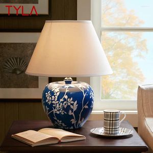 Lampes de table Tyla moderne bleu lampe en céramique créative vintage LED lampe de bureau pour la maison décorative salon chambre chevet