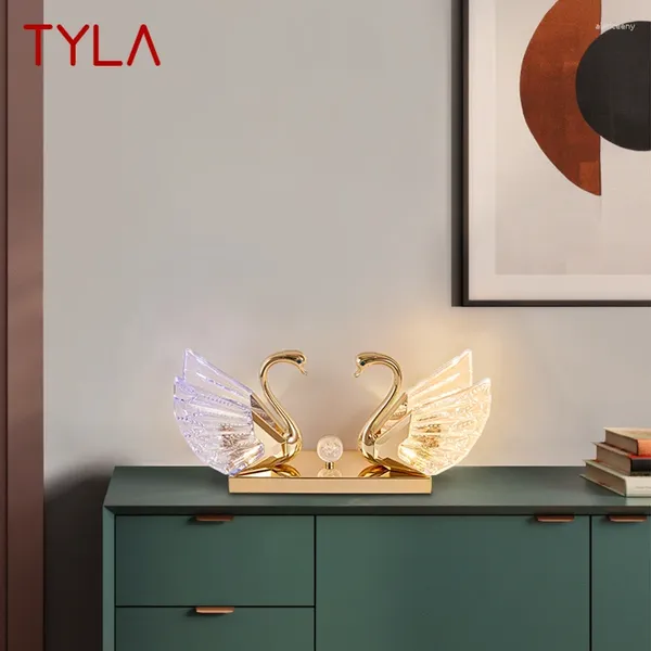 Lámparas de mesa Tyla Modern Crystal Swan Diseño creativo Decoración de luz del escritorio LED para sala de estar en el hogar