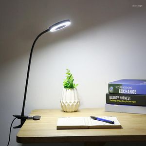 Lampes de table Lampe de bureau à clip USB Protégez vos yeux 360 Turn 3,5 pouces 48 LED 3 couleurs de lumière 10 Luminosité Gradation illimitée Longueur de câble 2M M