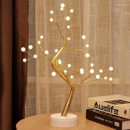 Tafellampen USB Vuur Tree Light Koperdraad Lamp LED Pearl Night voor thuisslaapkamer Wedding Party Bar Kersthoek Decor