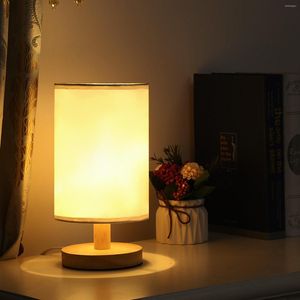 Lampes de table USB Lampe de chevet en bois Table de chevet moderne Nuit Dimmable Luminosité Time-Set avec abat-jour rond en tissu