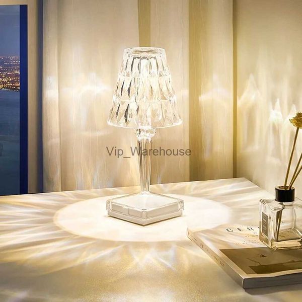 Lampes de table Recharge USB diamant cristal capteur tactile batterie Table barre lumineuse chambre lumière Restaurant acrylique lumière LED veilleuse YQ231006