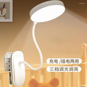 Lampes de table USB rechargeable LED pince lampe de bureau col de cygne tactile gradation pince sur lampe de lecture pour lit de livre et ordinateur 3 modes de couleur