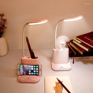 Lampes de table Lampe de bureau LED rechargeable par USB Toucher Réglage de la gradation Support pour téléphone Chevet Chambre Étude Lampe de lecture avec ventilateur