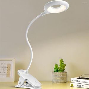 Lampes de table LED rechargeable par USB Lampe de bureau Lampe de lecture Nuit 3 modes de couleur 360 ° Flexible Col de cygne Protection des yeux Clip