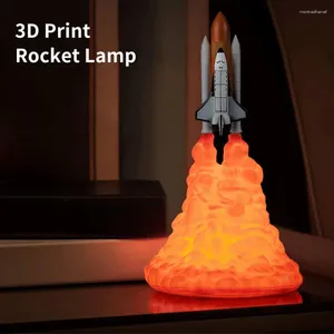 Tafellampen USB Oplaadbare ruimte Shuttle Rocket Lamp 3D Print Night Ambient Light Room Bedide Desktop Decor Children Cadeau