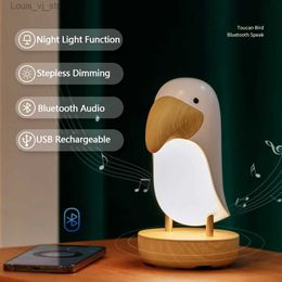 Lámparas de mesa Luz nocturna de pájaro de madera recargable por USB con altavoz Bluetooth Lámpara de escritorio de mesa LED para decoración de dormitorio de niños Atenuación continua YQ231009
