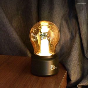 Tafellampen Usb Retro Gloeilamp Creatieve Britse Stijl Opladen Kleine Nacht Led Energiebesparende Mini Nachtkast Sfeerlamp
