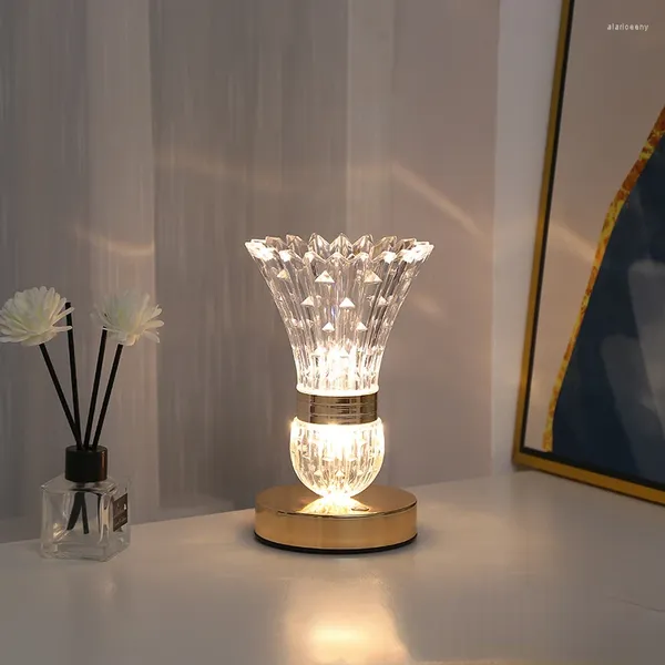 Lámparas de mesa Florero Adornos Lámpara de flores L Dormitorio Mesita de noche Decoración de la habitación del hogar Atmósfera Luz nocturna Atenuación táctil Escritorio LED