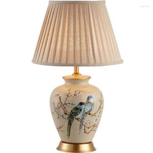 Tafellampen Vintage Amerikaans Land Keramische Vogels Dimmer Lamp Foyer Nachtkastje Porselein Linnen Sofa Hoek Decor Bureaulamp 51/61cm D75