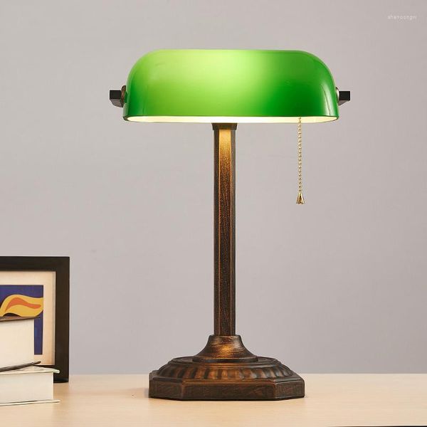 Lampes de table Vintage en verre soufflé chevet lampe de banque en métal pour chambre bureau bureau décoration salon éclairer livre