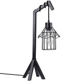 Tafellampen vintage industriële lamp met schakelaar EU -plug retro loft metalen kooi verstelbaar bedhangende bureau leesverlichting verlichting verlichting