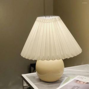Lampes de table Vintage coréen plissé lampe avec tissu rétro abat-jour LED bureau pour la décoration de la maison chevet en céramique veilleuse