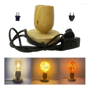 Tafellampen Vintage Lampvoet E27 Socket Houten Naast Bureauhouder US EU Plug Hout Decoratie Voor Woonkamer El