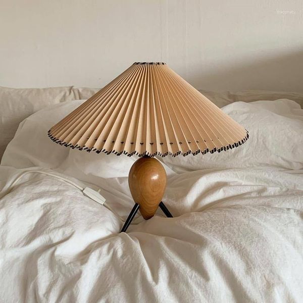 Lampes de table lampe Vintage bois tissu nuit pour salon chambre étude nordique décor à la maison lampe de bureau chevet romantique