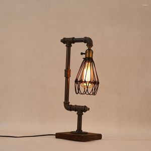 Lampes de table Vintage LOFT industriel gradateur conduite d'eau lampe bureau lumière bois Base Bar décor nuit éclairage E27 220V ampoule
