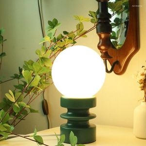 Tafellampen vintage oranje massief houten glazen LED -lamp voor slaapkamer bed retro bureau sfeer Korean Ins Study Night Lights