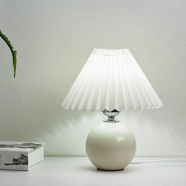 Lampes de table Vintage plissé japon Style céramique tissu debout lampe de bureau pour salon chambre Art décor luminaires