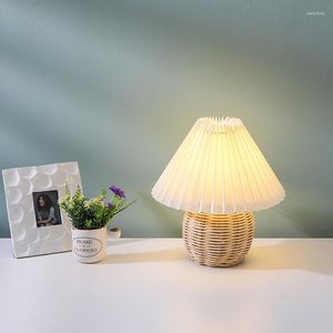 Lámparas de mesa, lámpara de ratán Vintage, luz LED protectora para los ojos, mesita de noche creativa, escritorio para dormitorio, estudio, sala de estar, decoración