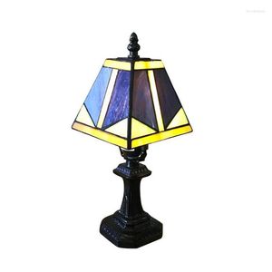 Lampes de table Vintage Simple Tiffany Verre Bleu Petite Lampe Pour Foyer Chambre Bar Appartement Veilleuse H 30cm 1045