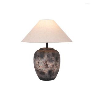 Lampes de table Wabi Sabi Céramique Lumière Designer Tissu Abat-jour Rétro Maison El Villa Éclairage Décoration Chambre Chevet LED Lampe De Bureau