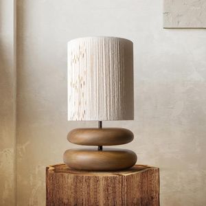 Lampes de table Wabi Sabi Wind Lampe en bois massif Designer Creative Noyer Salon Étude Chambre Chevet Ambiance Japonaise