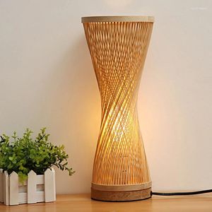 Настольные лампы, плетение бамбуковой лампы, прикроватная лампа для спальни, деревянный абажур из ротанга, домашний декор