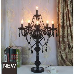 Lampes de table LED de mariage Lampe en cristal noir Chandelier en verre Luminaria De Mesa Bougeoirs Salon Guide de chevet