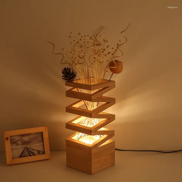 Lámparas de mesa Lámpara LED de boda Soporte de flores de madera Biblioteca Luces de escritorio para el hogar Sala de estar Estudio Iluminación de trabajo moderna