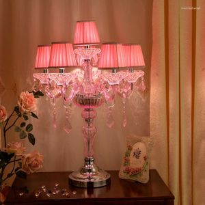 Tafellampen Bruiloft T Taiwan Road Kristallen Woonkamerlamp Luxe Slaapkamer Nachtkastje Decoratieve Romantische Roze Lichtschakelaars