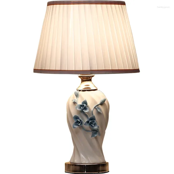 Lampes de table Lampe en céramique blanche Sculpture de fleurs Télécommande pour salon Gradation de la lumière réglable