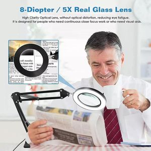 Lampes de table Lampe à pince flexible à lumière annulaire blanche avec loupe Swing Led 8x Illuminated Magnify Dimmable Glass Glas L8i2