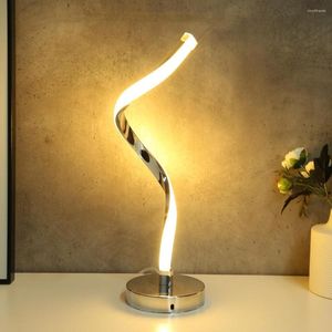 Lampes de table blanc lumière chaude salon lecture moderne spirale LED acrylique métal chevet lampe d'éclairage décoratif