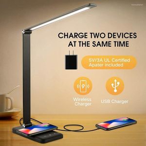 Tafellampen draadloos opladen Eye-Caring Desk Lightr USB Port Touch Regeling Dimable Light met 5 niveaus kleur