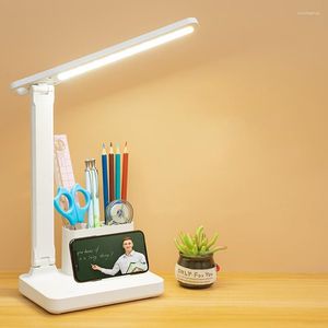 Lampes de table avec porte-stylo lampe de bureau tactile pour salon col de cygne LED bureau pliable Dimmable Protection des yeux étude