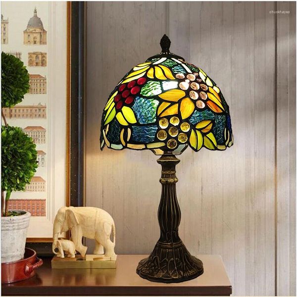 Lampes de table WOERFU 20CM Lampe Tiffany Raisin Abat-jour Chambre Chevet Creative Mode Rétro