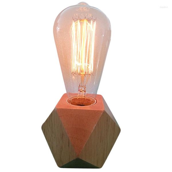 Lámparas de mesa WOERFU 220V Vintage Industrial de madera Edison Bombilla Base de lámpara Mesita de noche Luz nocturna regulable