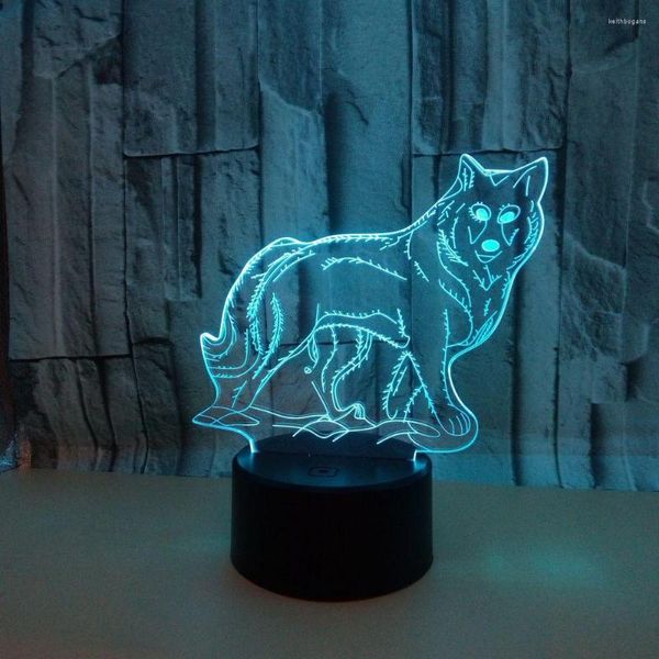 Lámparas de mesa Wolf Colorida 3D Nightlight LED Visual Stereotouch Control remoto Ilusión para sala de estar Deco Desk Lamm