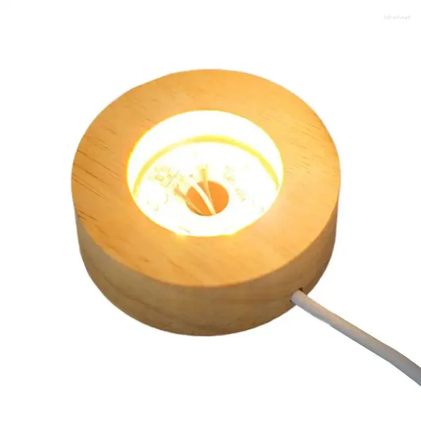 Lampes de table Base de lampe à LED en bois bases de lumière nocturne pour l'artisanat Affichage en bois support de hêtre en verre cristallin et élégant