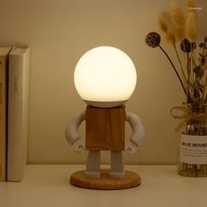 Tafellampen houten robot moderne bureaulamp led kinderen baby kinderen slaapkamer verlichtingsarmaturen bed nachtlampen kantoor kantoor thuis kunst decor