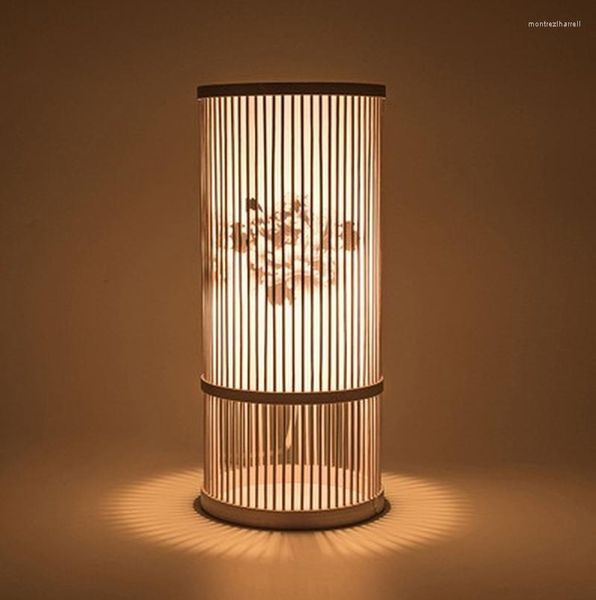 Lampes de table en bois feuille de bambou lampe tissé à la main salon lecture naturel simple créatif thé chinois chevet