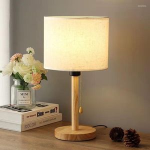 Lampes de table en bois lampe de chevet nordique salon chambre lampe journal tissu Zip interrupteur chez l'habitant Luminaria décoration intérieure